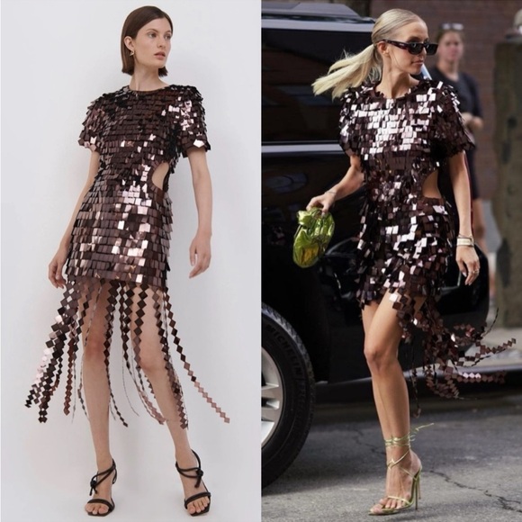 Jonathan Simkhai The Jillian Sequin Midi Dress in Chocolate Brown - Picture 1 of 13